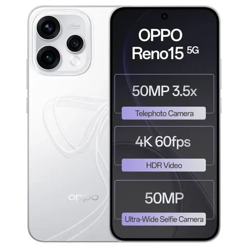 OPPO Reno15 5G 12GB RAM 512GB Storage  Snapdragon 7 Gen 4  6500mAh Battery  IP69 Rated  Glacier White
