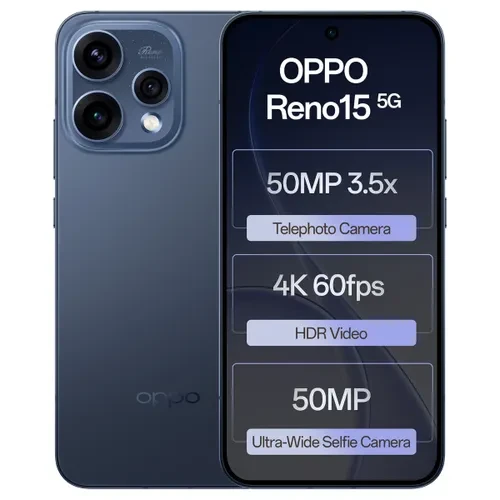 OPPO Reno15 5G 12GB RAM 512GB Storage Snapdragon 7 Gen 4 6500mAh Battery IP69 Rated Twilight Blue