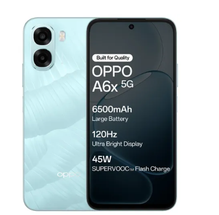 OPPO A6x 5G 4GB RAM 128GB Storage MediaTek Dimensity 6300 6500mAh Battery 120 Hz Ultra Bright Display Ice Blue