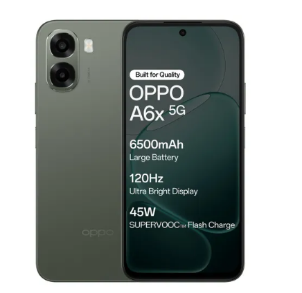 OPPO A6x 5G 4GB RAM 128GB Storage MediaTek Dimensity 6300 6500mAh Battery 120 Hz Ultra Bright Display Olive Green