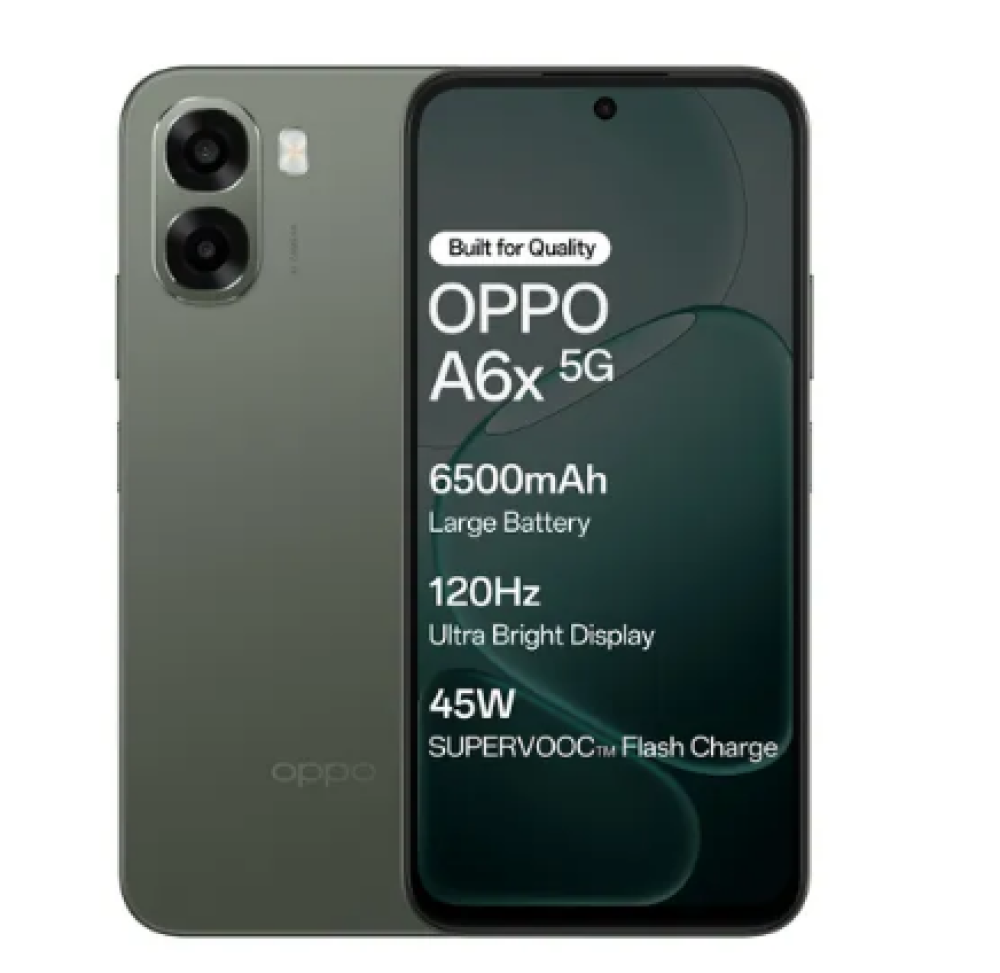 Image of OPPO A6x 5G (4GB RAM, 128GB Storage) | MediaTek Dimensity 6300 | 6500mAh Battery | 120 Hz Ultra Bright Display | Olive Green