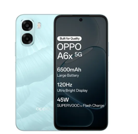 OPPO A6x 5G 4GB RAM 64GB Storage  MediaTek Dimensity 6300  6500mAh Battery  120 Hz Ultra Bright Display  Ice Blue
