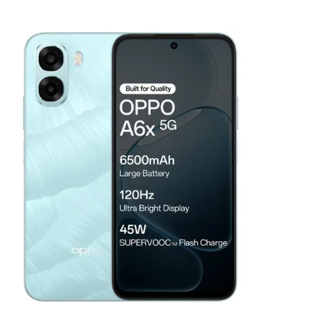 OPPO A6x 5G 6GB RAM 128GB Storage MediaTek Dimensity 6300 6500mAh Battery 120 Hz Ultra Bright Display Ice Blue