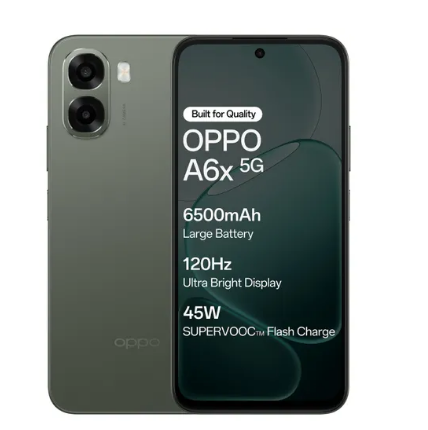 OPPO A6x 5G 6GB RAM 128GB Storage MediaTek Dimensity 6300 6500mAh Battery 120 Hz Ultra Bright Display Olive Green
