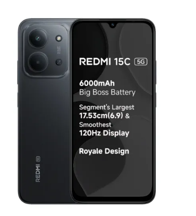 Redmi Mobile 15C 5G 4GB RAM 128GB Storage Dimensity 6300 6000mAh Battery IP64 Rating Black