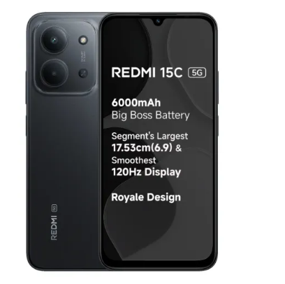 Redmi Mobile 15C 5G 6GB RAM 128GB Storage Dimensity 6300 6000mAh Battery IP64 Rating Black