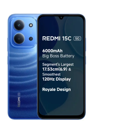 Redmi Mobile 15C 5G 6GB RAM 128GB Storage Dimensity 6300 6000mAh Battery IP64 Rating Blue