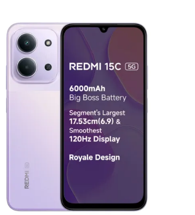 Redmi Mobile 15C 5G 6GB RAM 128GB Storage  Dimensity 6300  6000mAh Battery  IP64 Rating  Purple