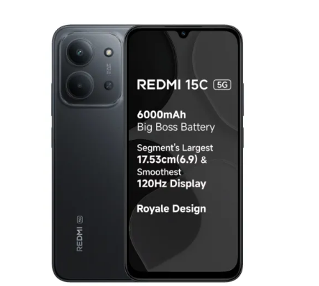 Redmi Mobile 15C 5G 8GB RAM 128GB Storage Dimensity 6300 6000mAh Battery IP64 Rating Black
