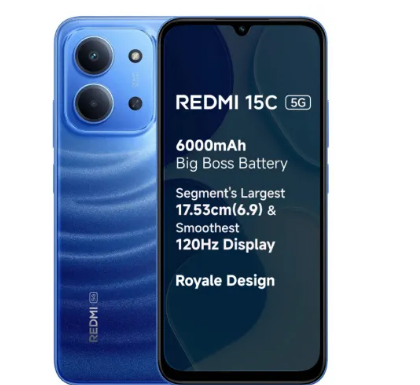 Redmi Mobile 15C 5G 8GB RAM 128GB Storage Dimensity 6300 6000mAh Battery IP64 Rating Blue