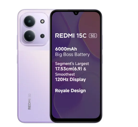 Redmi Mobile 15C 5G 8GB RAM 128GB Storage Dimensity 6300 6000mAh Battery IP64 Rating Purple