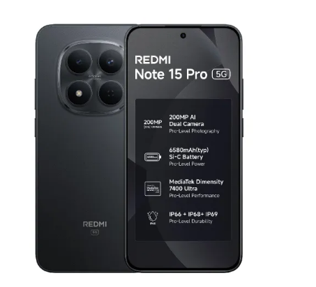 Redmi Note 15 Pro 5G 8GB RAM 128GB Storage MediaTek Dimensity 7400-Ultra 6580mAh Battery Dust and Water Resistance Carbon Black