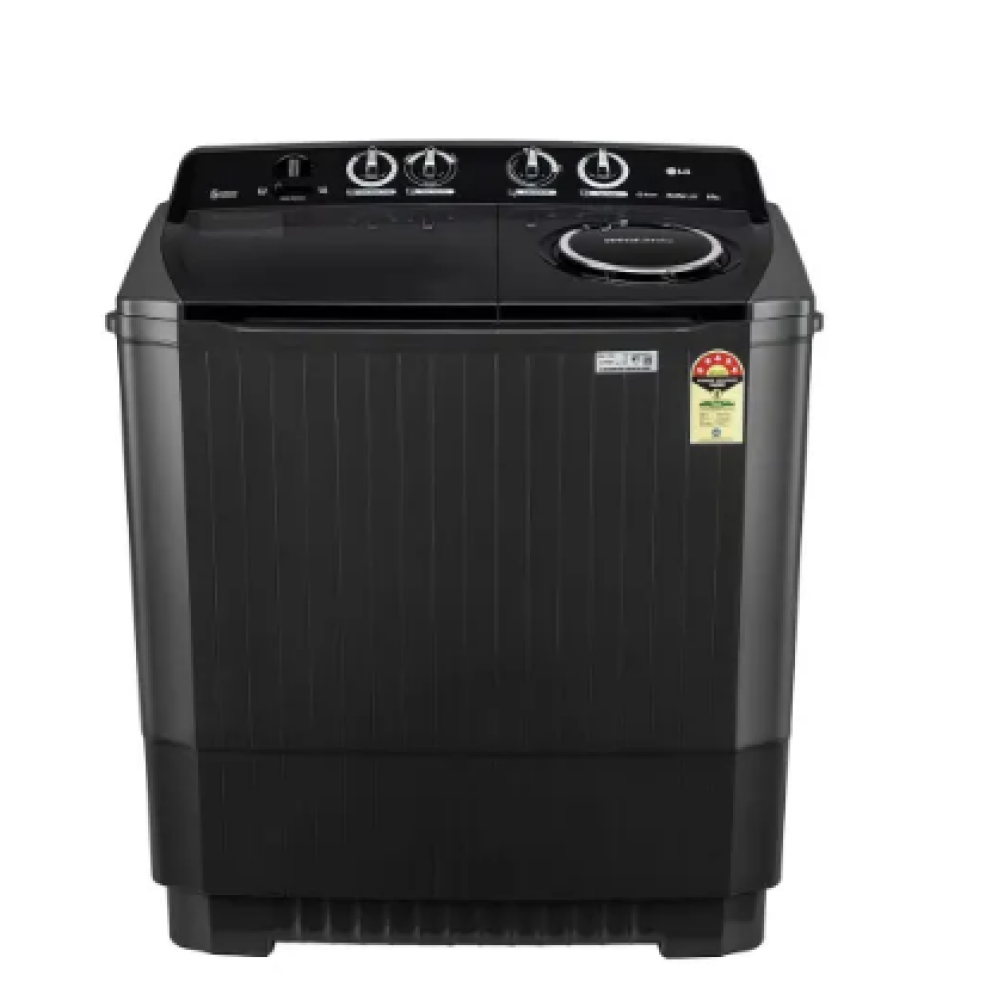 Image of LG 8.5 Kg 5 Star Semi Automatic Top Load Washing Machine with Roller Jet Pulsator | Soak | Wind Jet Dry | 4 Wash Programs (P8535SLMZ, Full Black)