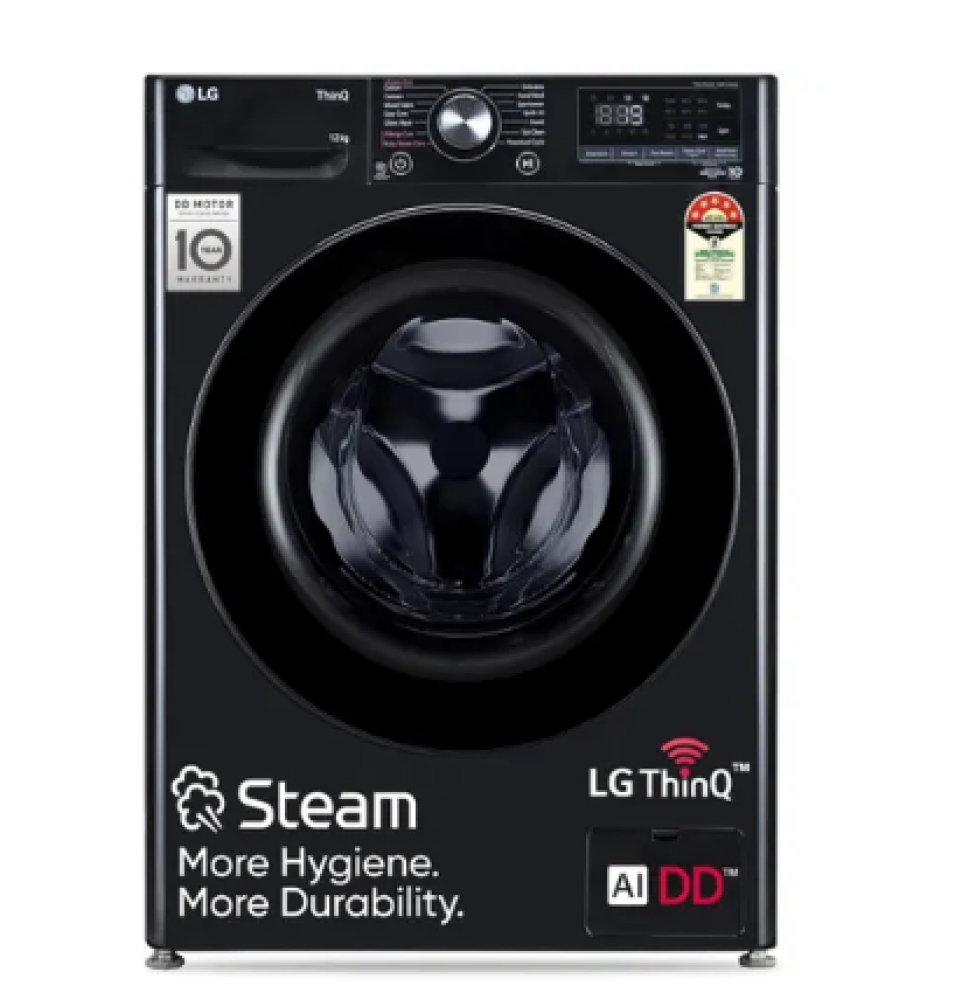 Image of LG 12 Kg Fully Automatic Front Load Washing Machine | AI Direct Drive | Allergy Removal with Steam | ThinQ with Wi-Fi | Gentle Wash | 6 Motion Direct Drive (FHP1412Z5O, Onyx Black)