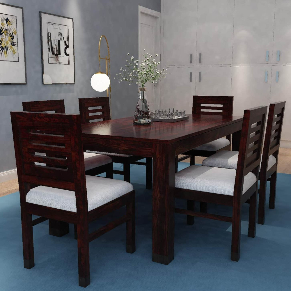 Image of Segur Pure Sheesham Wooden 6 Seater Dining Table Set