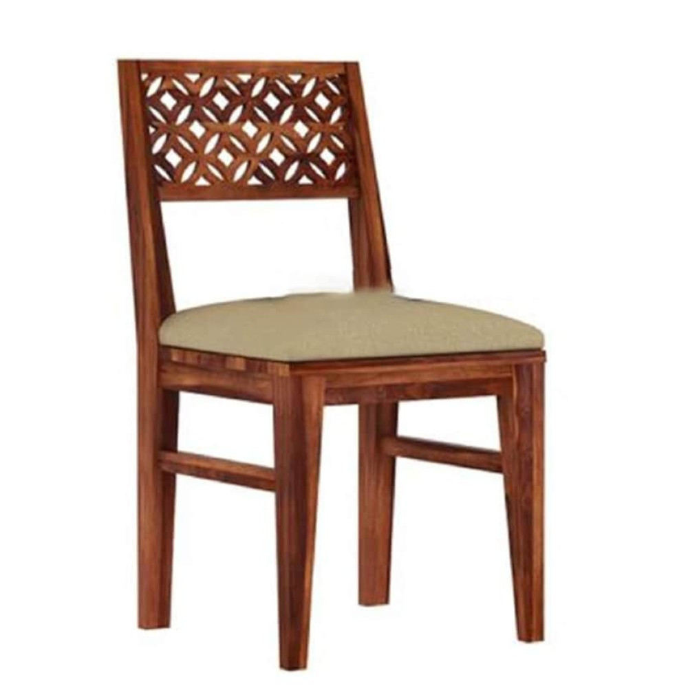 Image of Sheesham Wood Cnc 4 Seater Dining Table With Cushioned Chair (34x34x30 Inch)