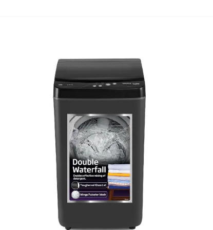 Voltas Beko 65 KG 5 Star Fully Automatic Top Load Washing Machine Double Waterfull  Toughened Glass Lid  Auto Balance Detection WTL6504UEA Grey