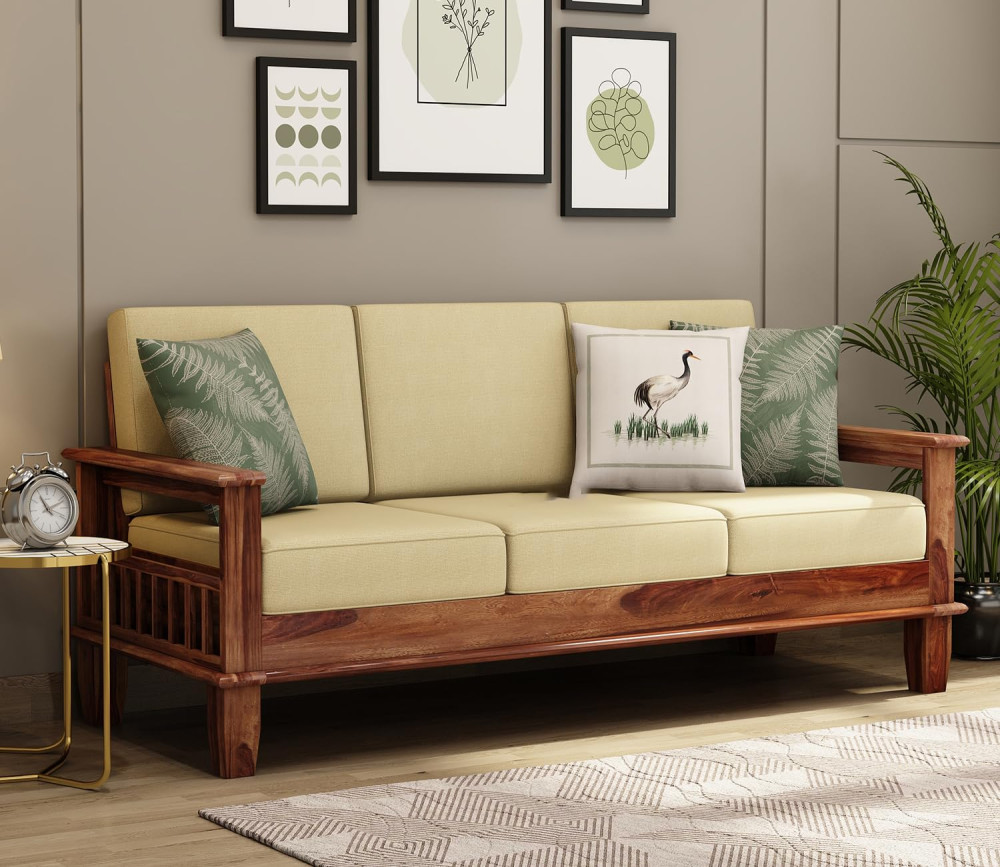 Image of Wooden 3 Seater Sofa for Living Room 