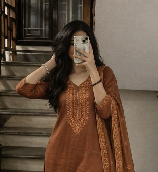 Pure Mul cotton self embroidered kurta set