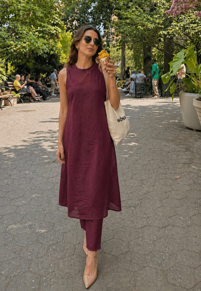 Image of Pure cotton solid kurta set