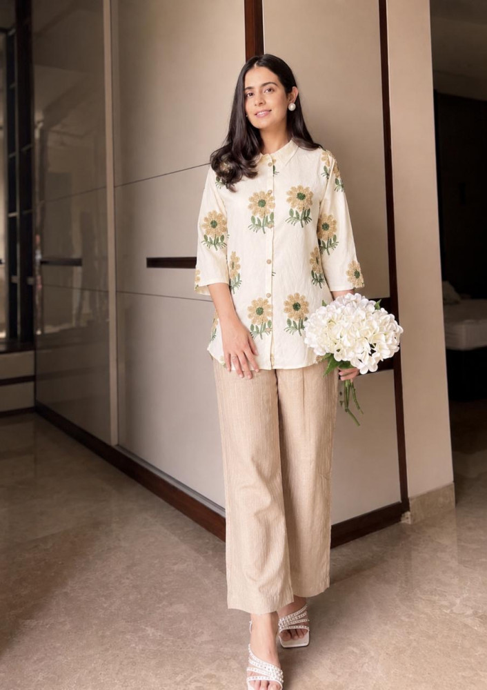 Image of Cotton silk hand embroidered coordinates