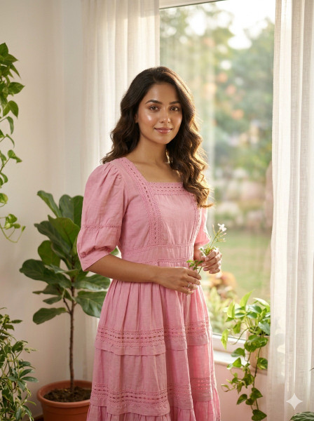 Mul Cotton Dress with Lace Detailing