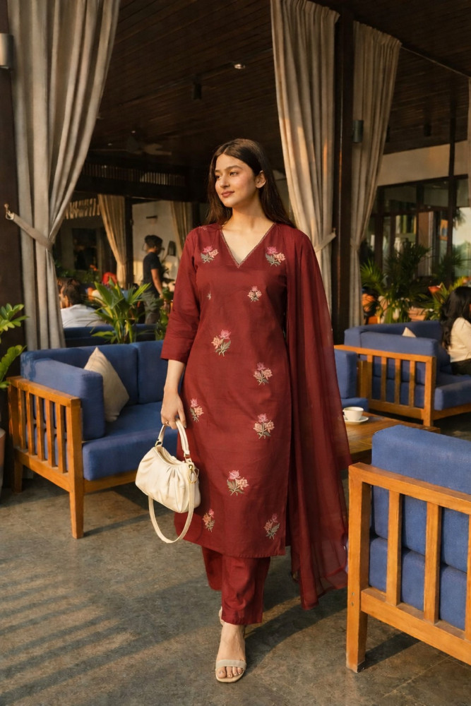 Image of Pure cotton cross stitch kurta set