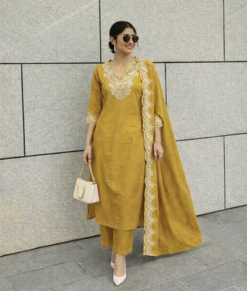 Pure cotton embroidered kurta set