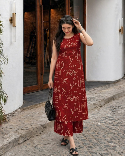 Soft cotton coordinated kurta set with additional sleeves