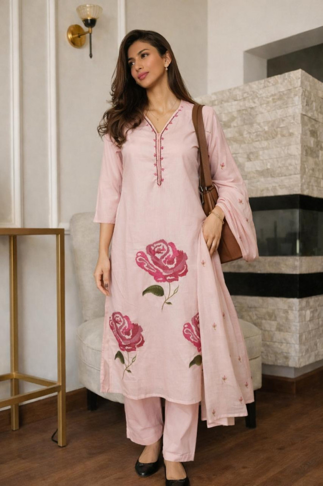 Image of Pure cotton cross stitch kurta set