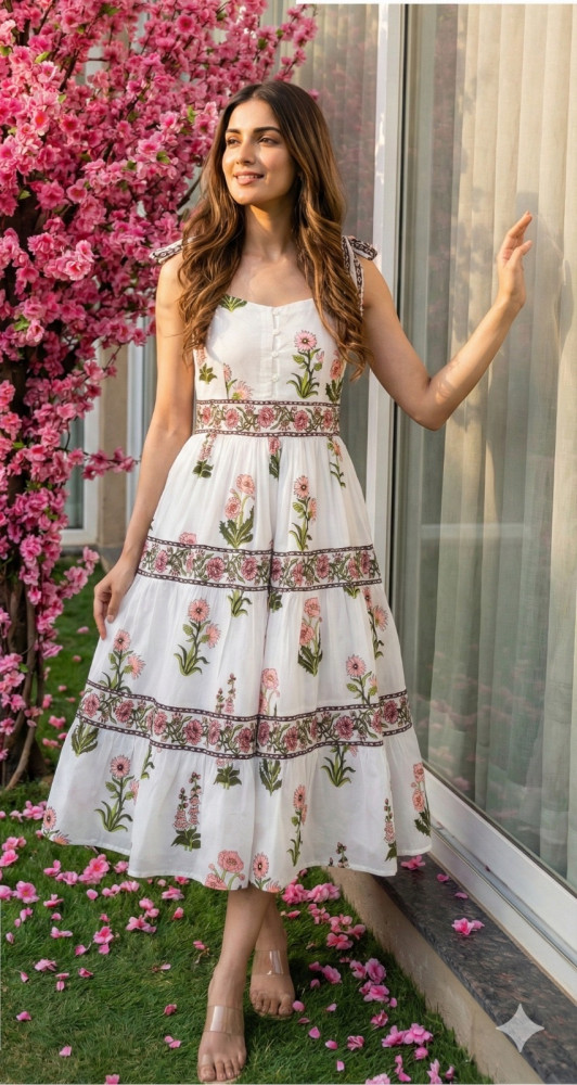 Image of Pure Cotton Printed Dress with Lining