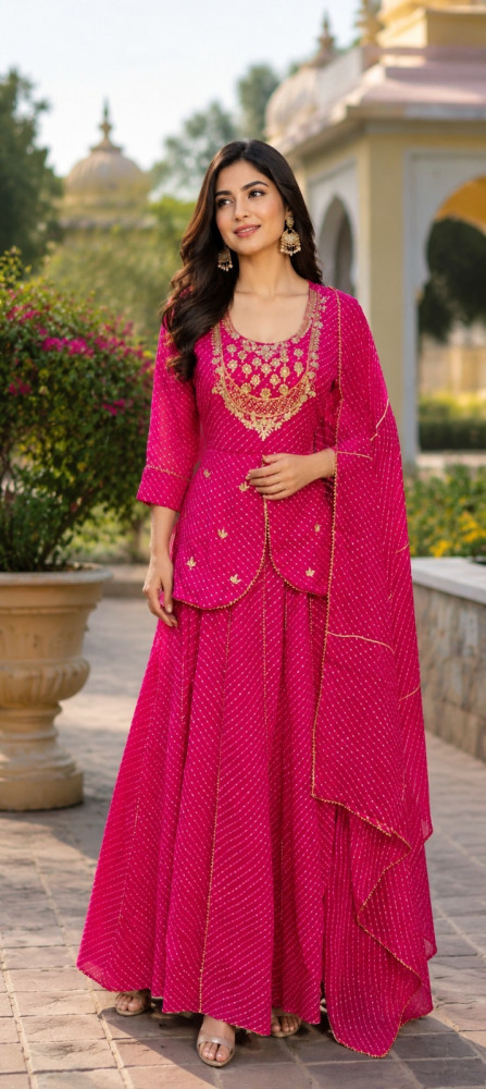 Image of Gorgette gotta Patti work festive skirt set