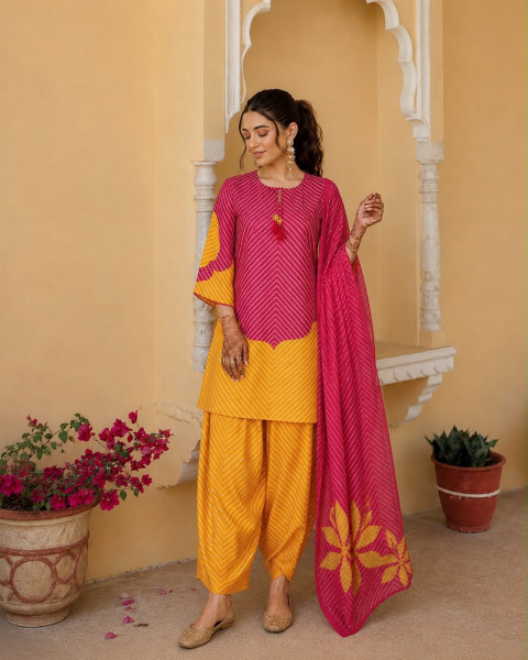 Pure cotton lehariya farsi set