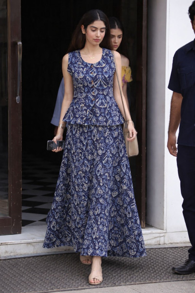 Indigo coordinated vest and skirt set