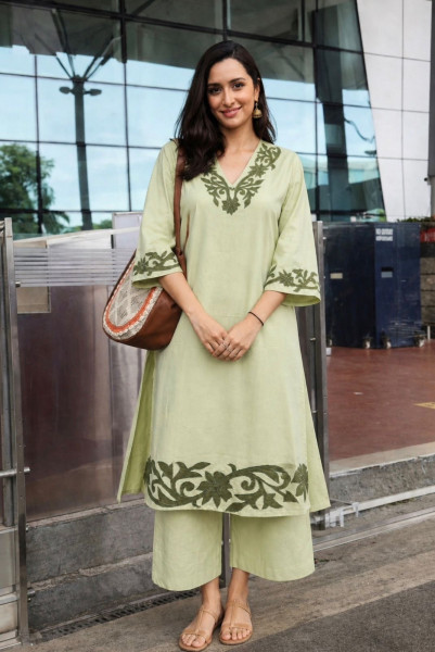 Pure cotton appliqué detailed kurta paired with palazzo