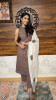 Pure cotton Ajrakh halter neck kurta set with appliqué dupatta