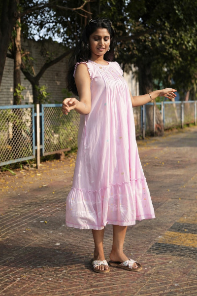 Mul cotton Jamdani Dress with pockets