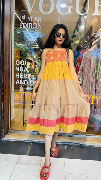 Mul Cotton layered Dress with thread detailing