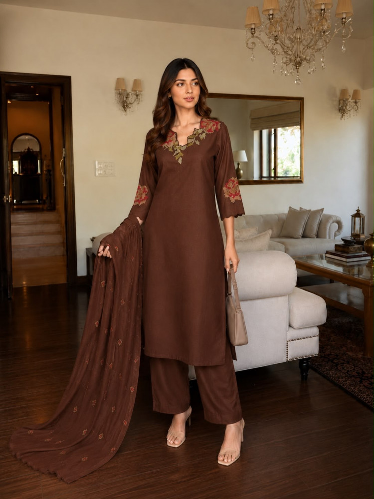 Image of Pure cotton cross stitch scallop kurta set