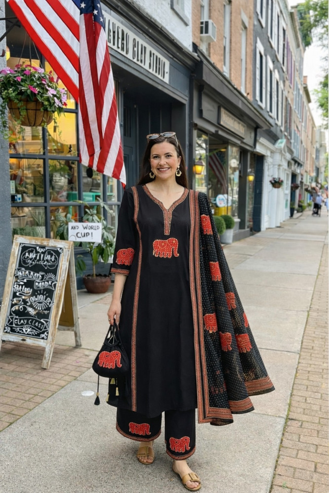 Image of Pure cotton kurta set with potli bag