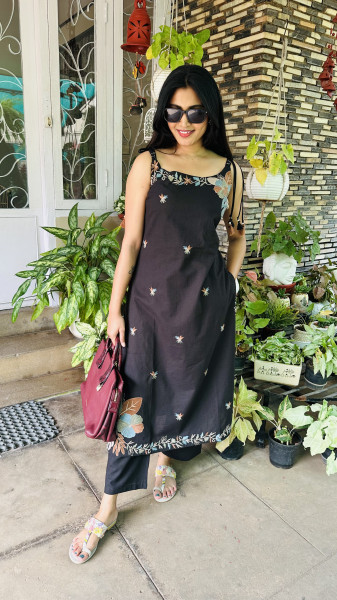 Pure cotton embroidered kurta set