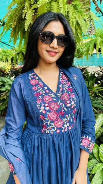 Mul Cotton embroidered fit and flare kurta set