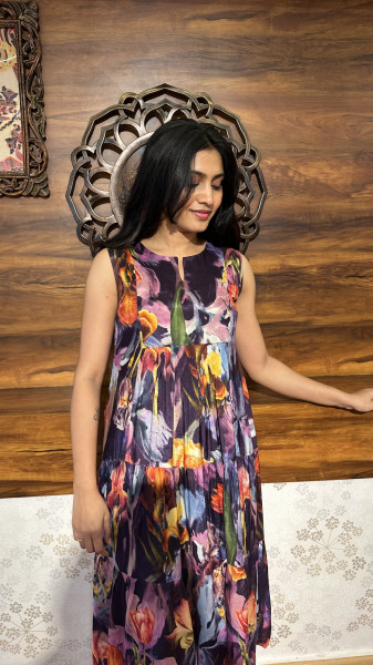 Softest muslin Floral Dress With 3/4 sleeves