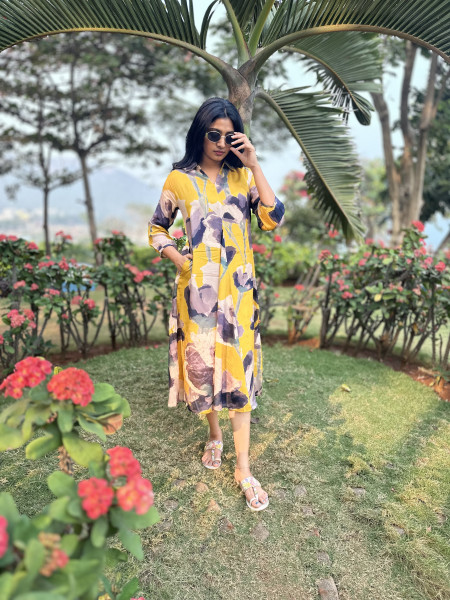 Pure muslin Digital Printed Dress with pockets