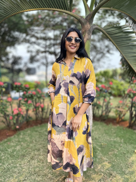 Pure muslin Digital Printed Dress with pockets