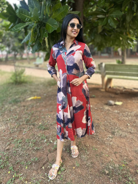 Pure muslin Digital Printed Dress with pockets