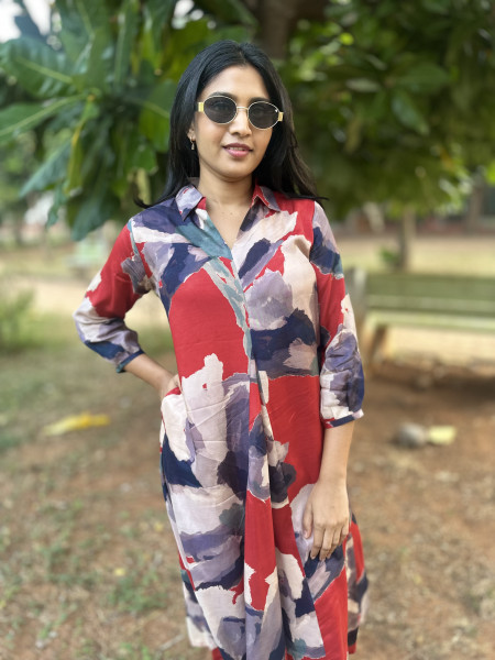 Pure muslin Digital Printed Dress with pockets