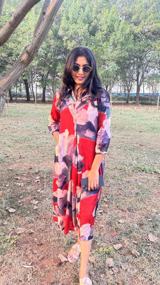 Image of Pure muslin Digital Printed Dress with pockets