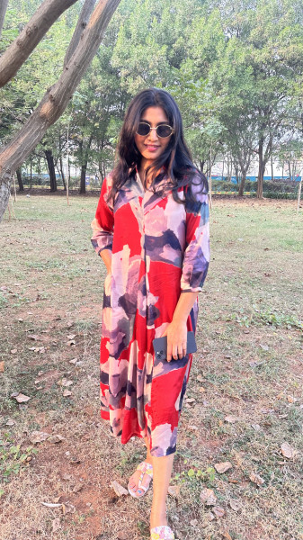 Pure muslin Digital Printed Dress with pockets