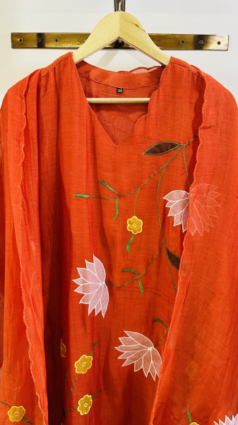 Rust Appliqué detailed kurta set